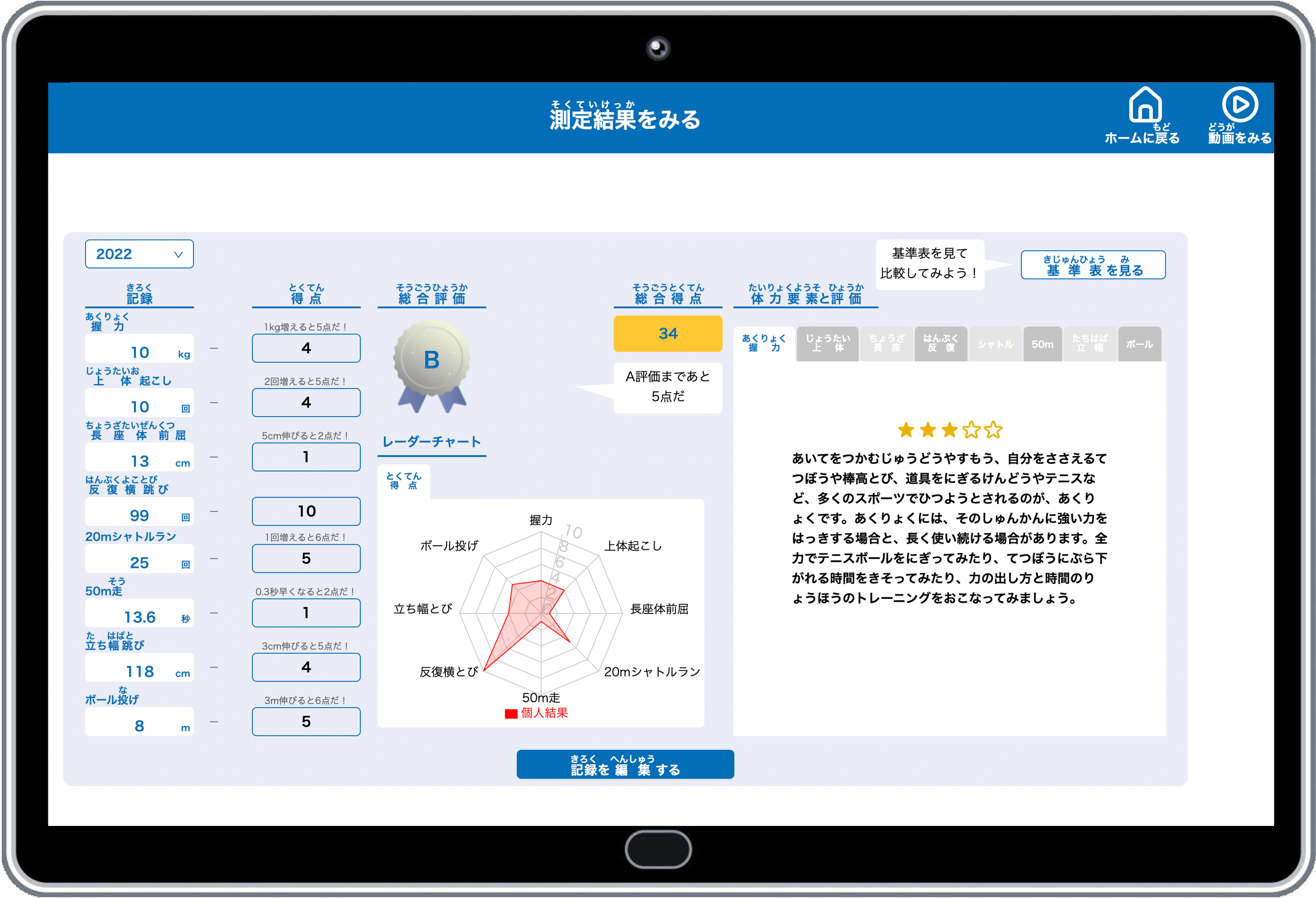 児童生徒の個人結果票画面