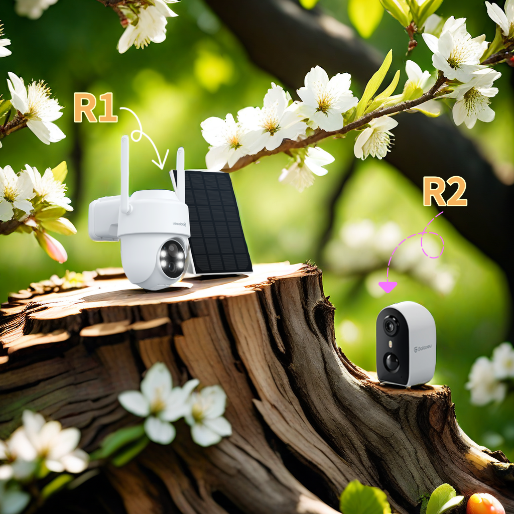 屋外用バッテリー式カメラR1（ソーラーパネル付き）&屋外用充電式カメラR2