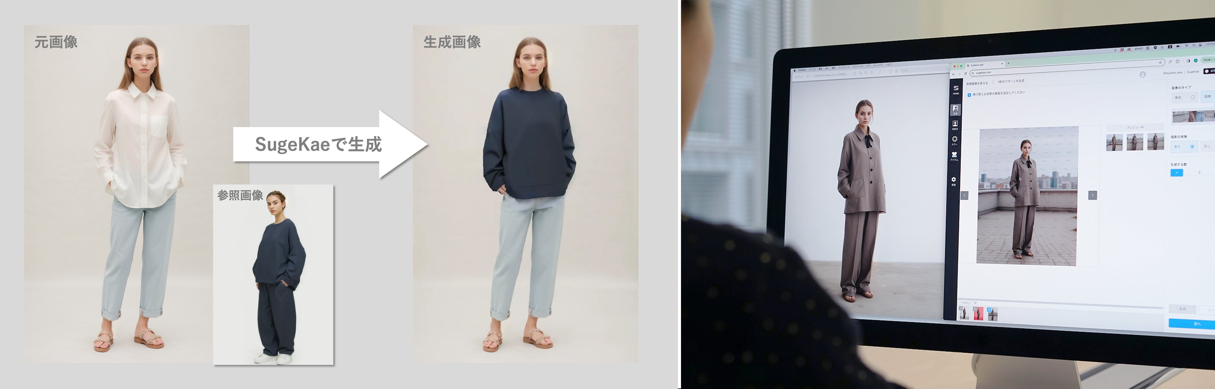 左：アイテム変更のイメージ　　右：SugeKaeの使用イメージ