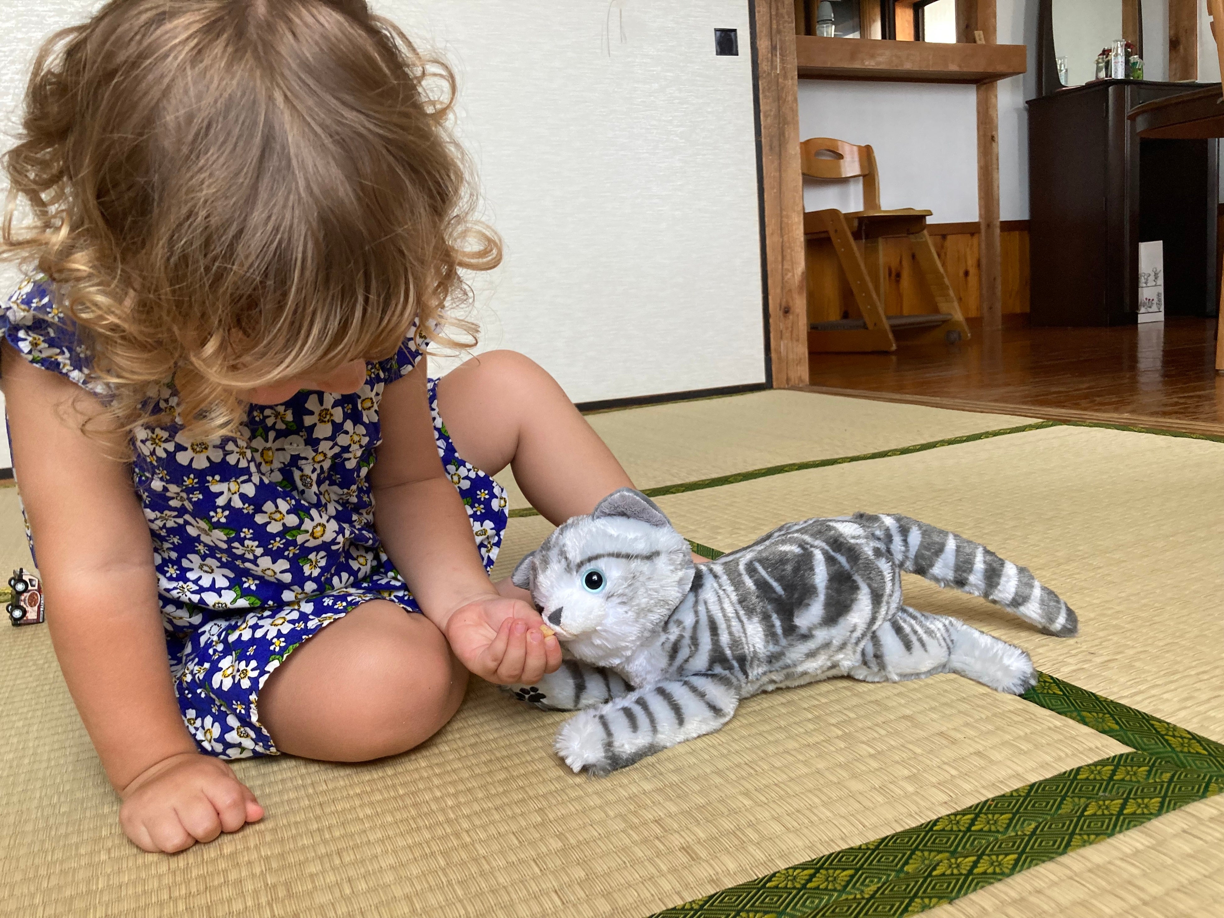 写真②ねこちゃんに自分のおやつを分ける様子。