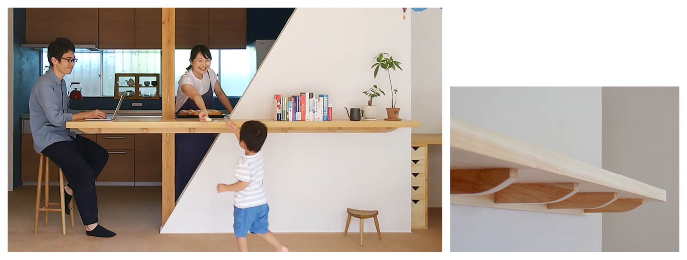 ​カウンターテーブル「Floating Boat Counter -舟のように浮かぶカウンターテーブル-」 児玉理文（一級建築士）石川大樹（一級大工技能士二級建築士）