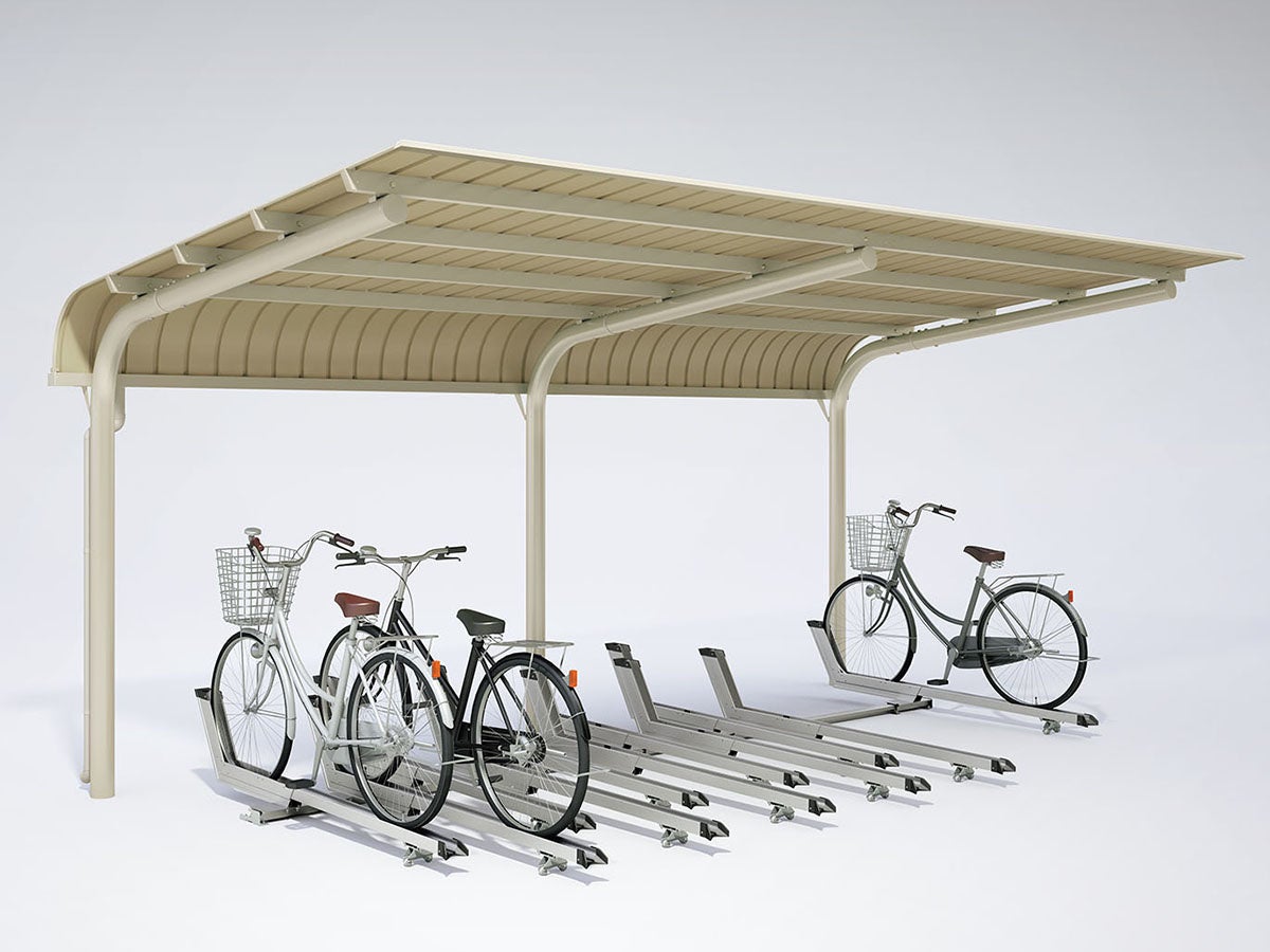 ▲駐輪場屋根 サイクルロビー®＋自転車ラック