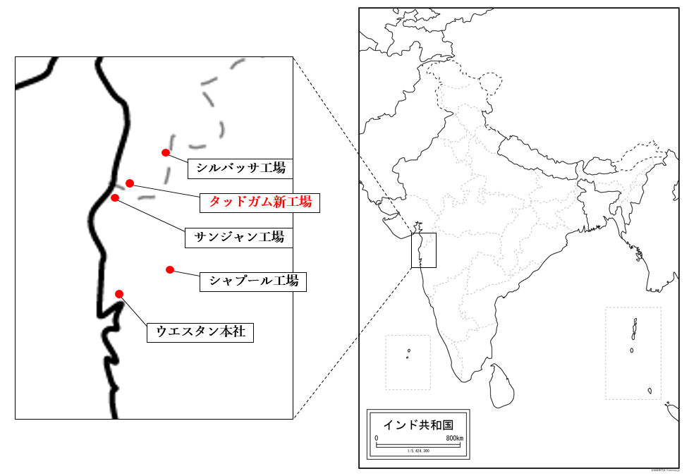 ウエスタン社工場拠点位置
