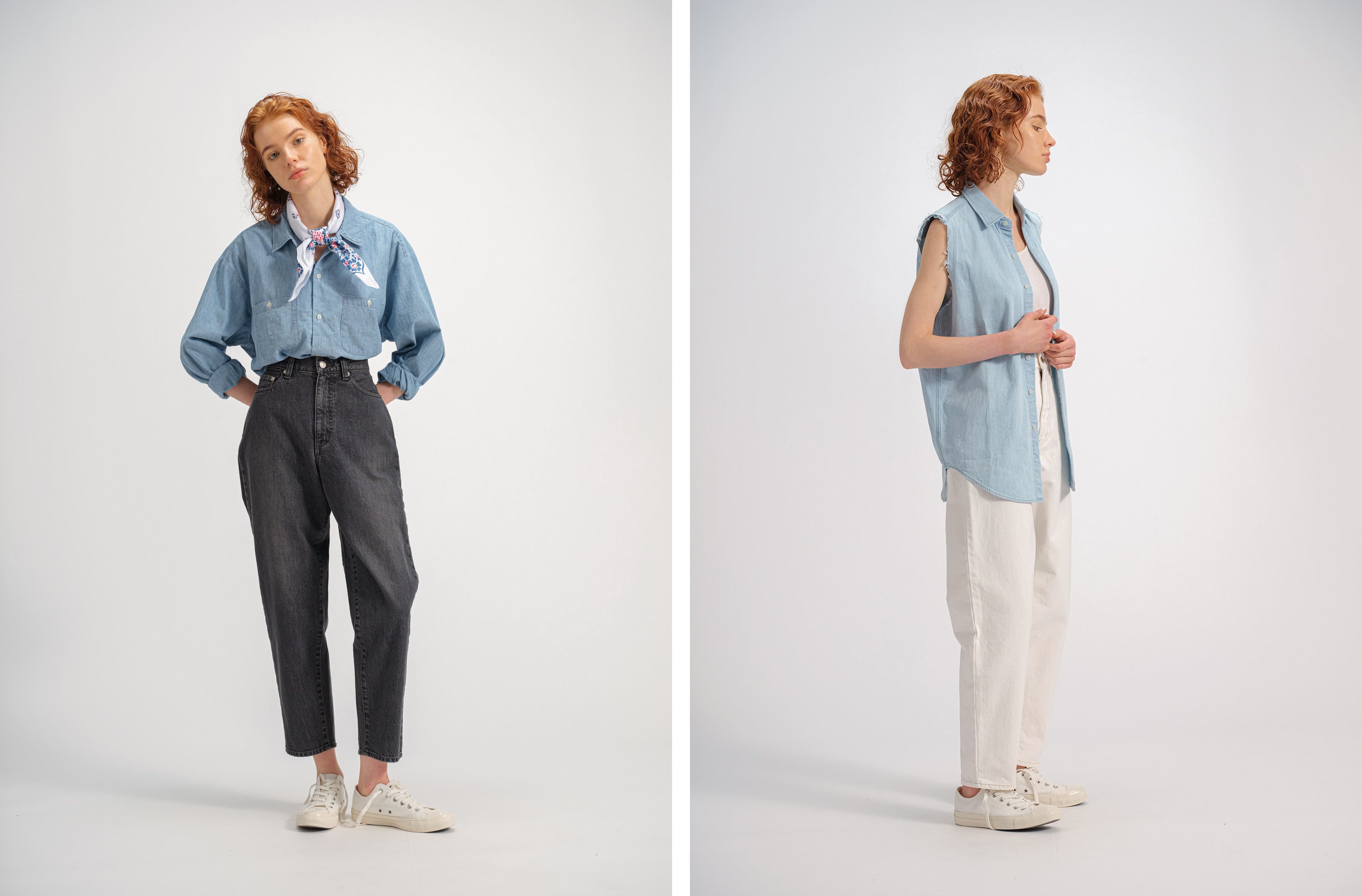 TAPERED JEANS　（左）ブラック （右）ホワイト