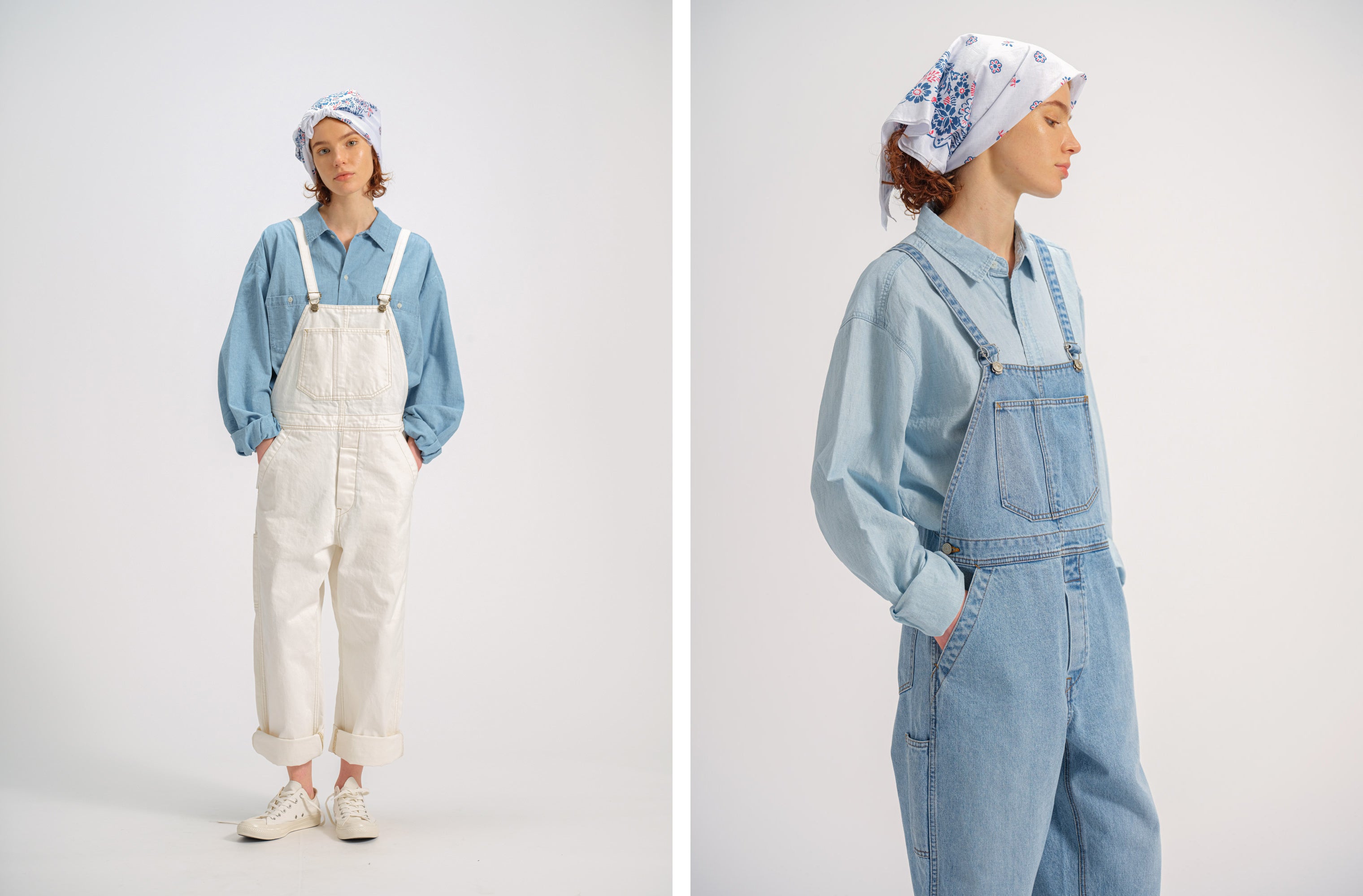 OVERALL　（左）ホワイト （右）ライトユーズド