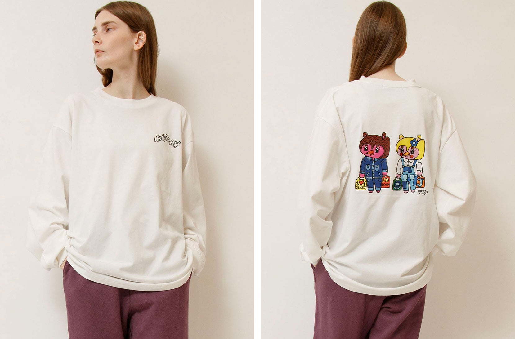 コラボ ロングスリーブTシャツ(Friday Bear couple)  white ￥9,900(tax in)