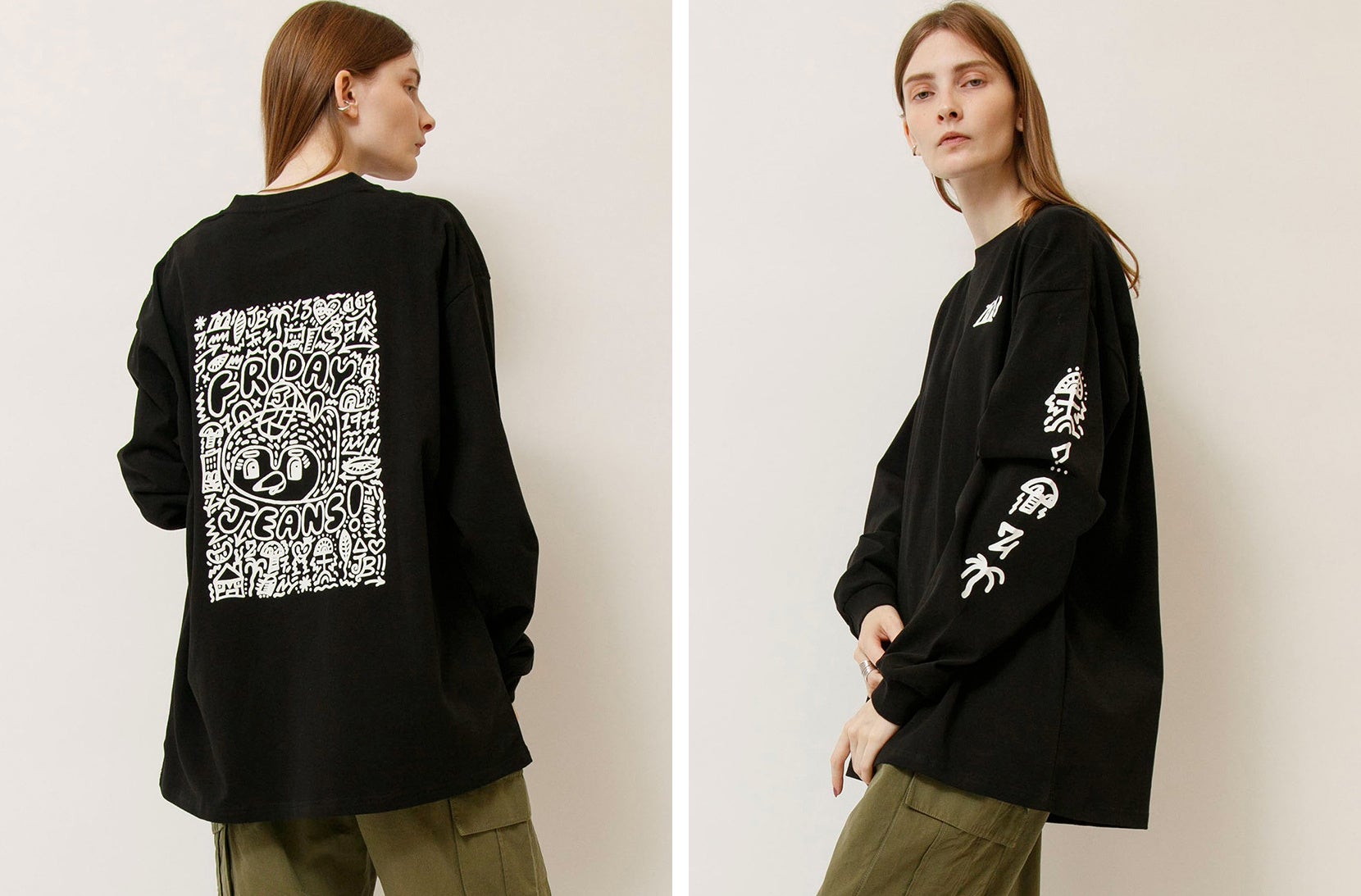 コラボ ロングスリーブTシャツ(FridayJeans) black ￥9,900(tax in)