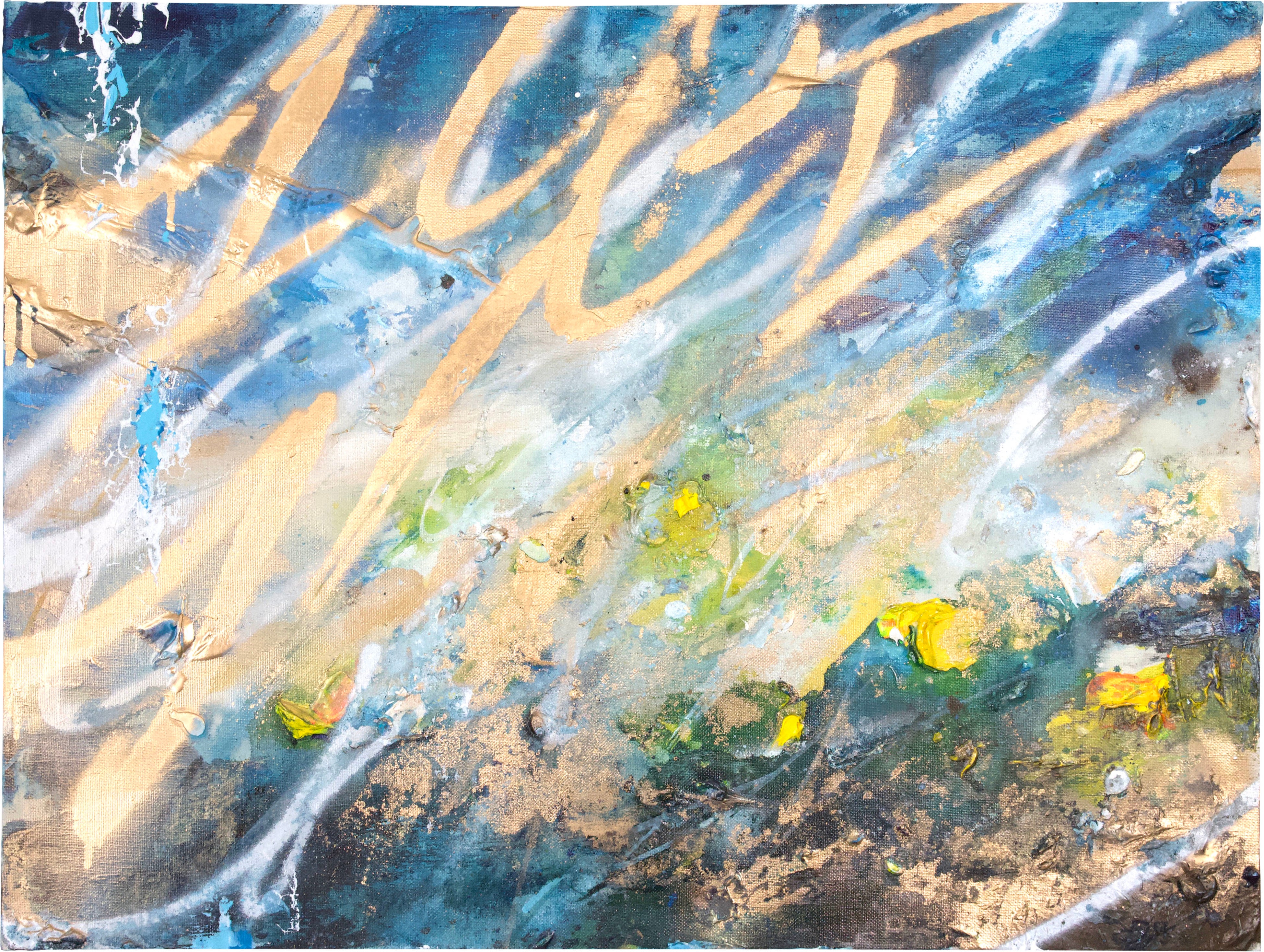 ayaka nakamura “bloom into you II” 2022，450 x 600mm，Acrylic paint, Plating pigment, Canvas