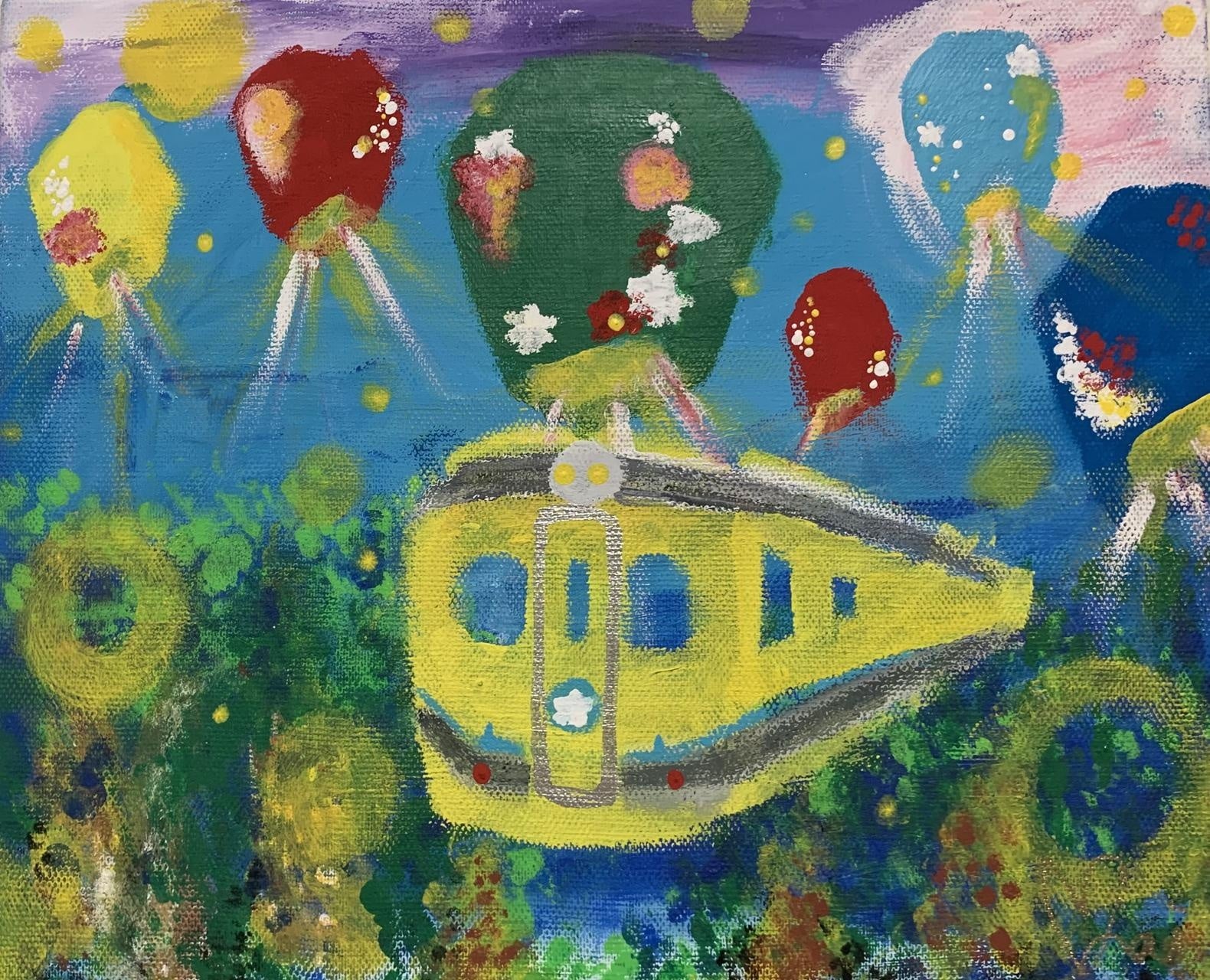 マイ・リトル  “いすみ鉄道(ランタン)” 2022,220×273m、キャンバスにアクリル丨指絵