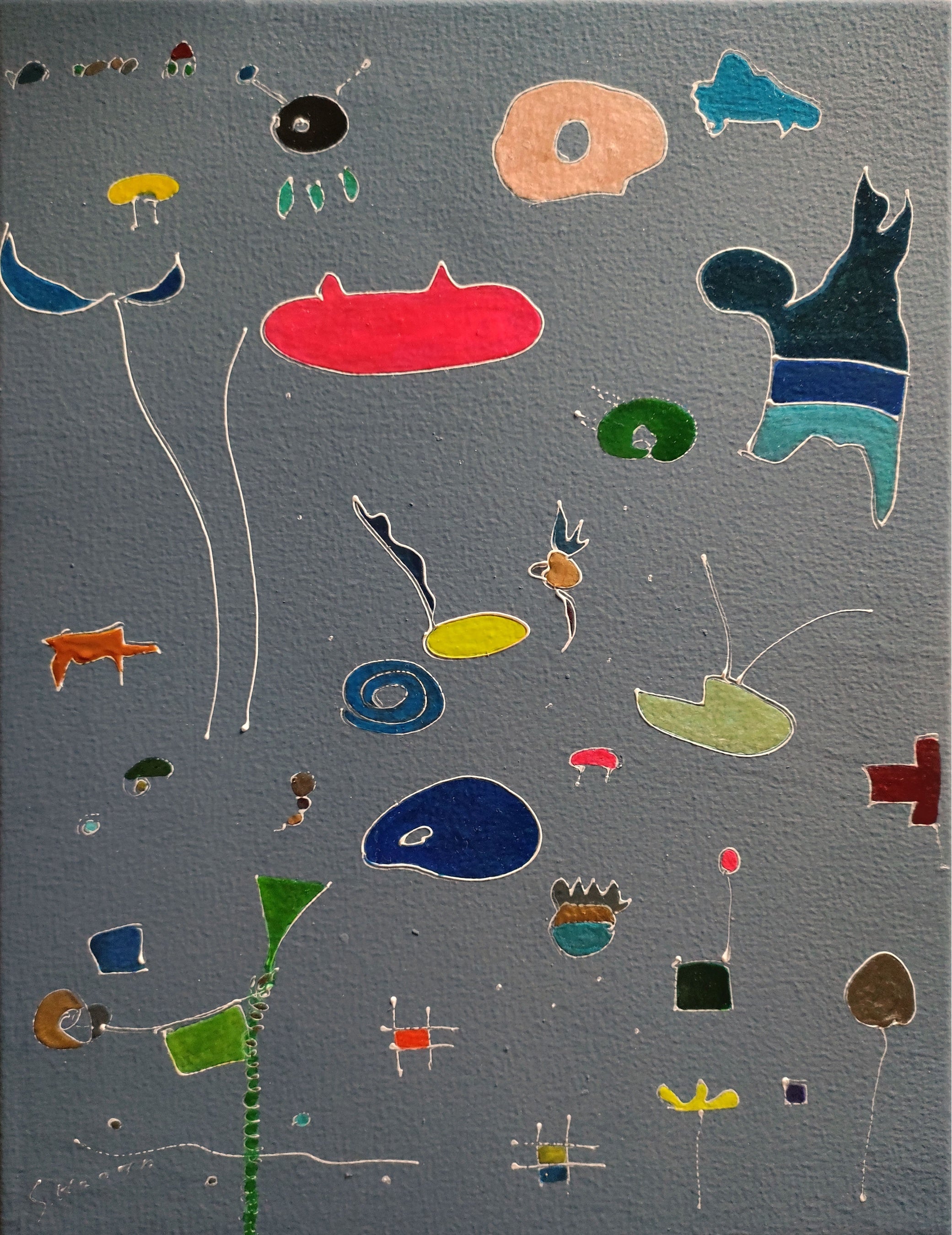 “子守唄” 2022,41×32cm, キャンバスにミクストメディア (pebeo japon Vitrail, outliner, mat pub) 