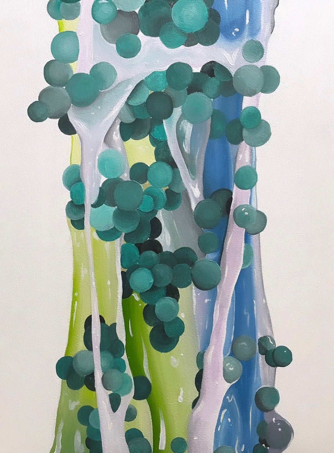 ”Entangvement Green” 2023，45.5× 38 × 1.8cm、   アクリル絵の具・ジェルメディウム／木製パネル