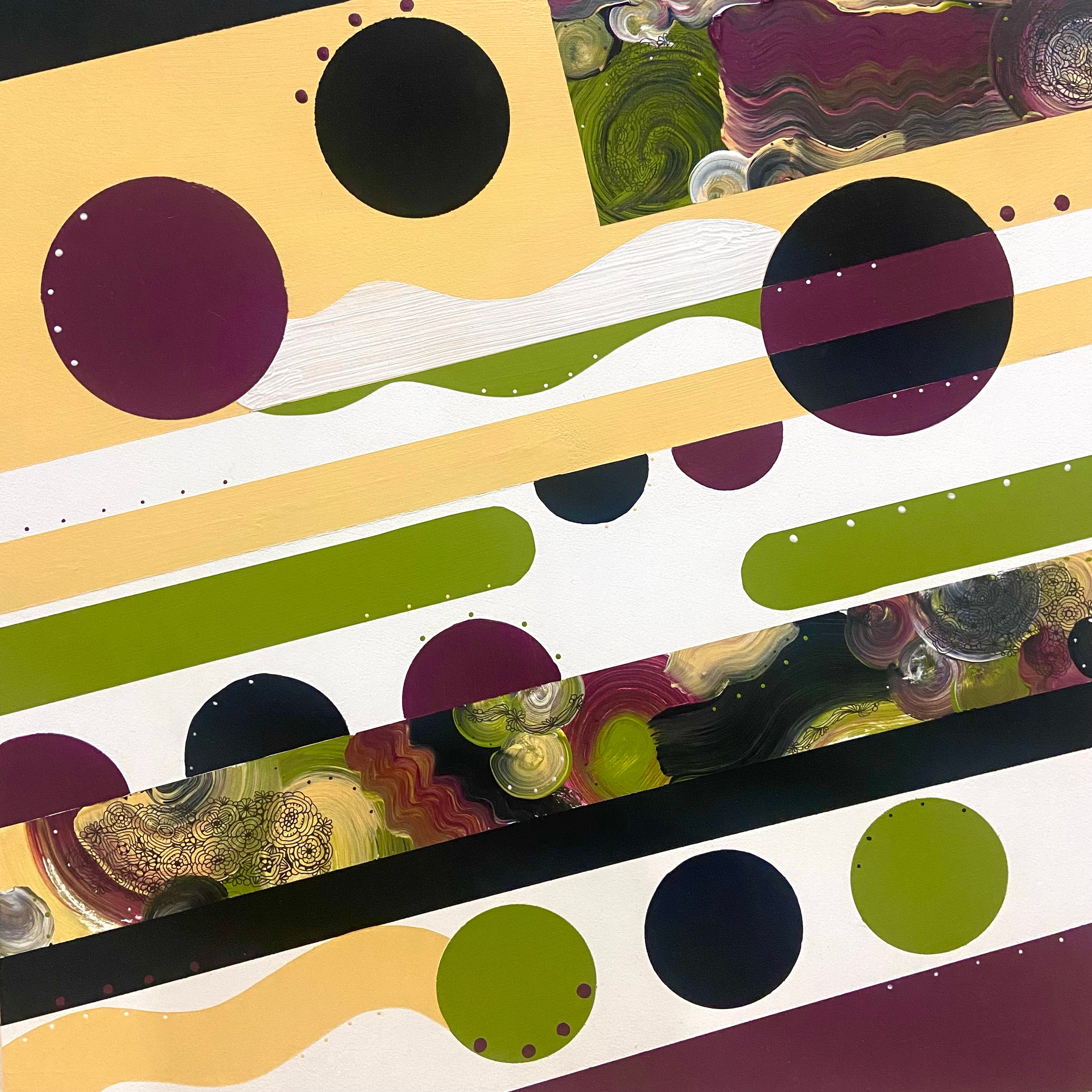 ”Just be your self purple ＆ yellow 1” 2023、41×41×2cm、 アクリル、顔料インク／木製パネル