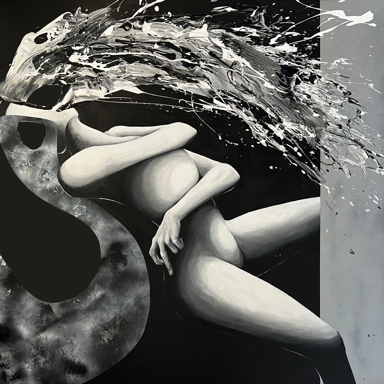 ”Invisible Sloth” 2023、116.7 × 116.7 × 3.8mm 、 アクリル・ペンキ・ラッカースプレー・ジェッソ／キャンバス