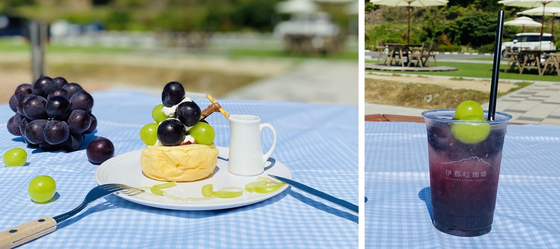 天空カフェ＆ファクトリー（イメージ）左から ・山盛りぶどうのフレンチトースト ・ぶどうビネガースカッシュ