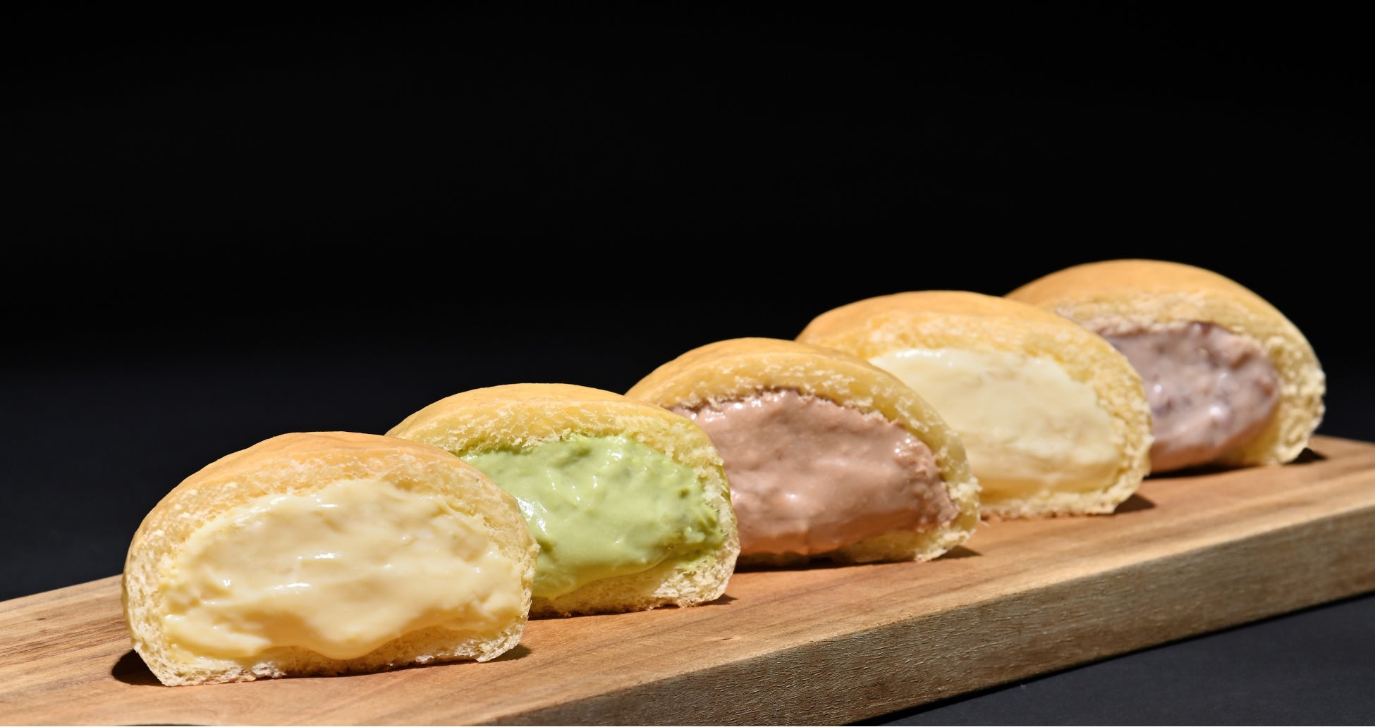 八天堂「くりーむパン定番5種」(カスタード、生クリーム&カスタード、抹茶、小倉、チョコレート)