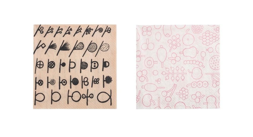 ツィッグ ペーパ-ナプキン 33CM ベージュ(左) フルッタ ペーパーナプキン 33CM ピンク(右)