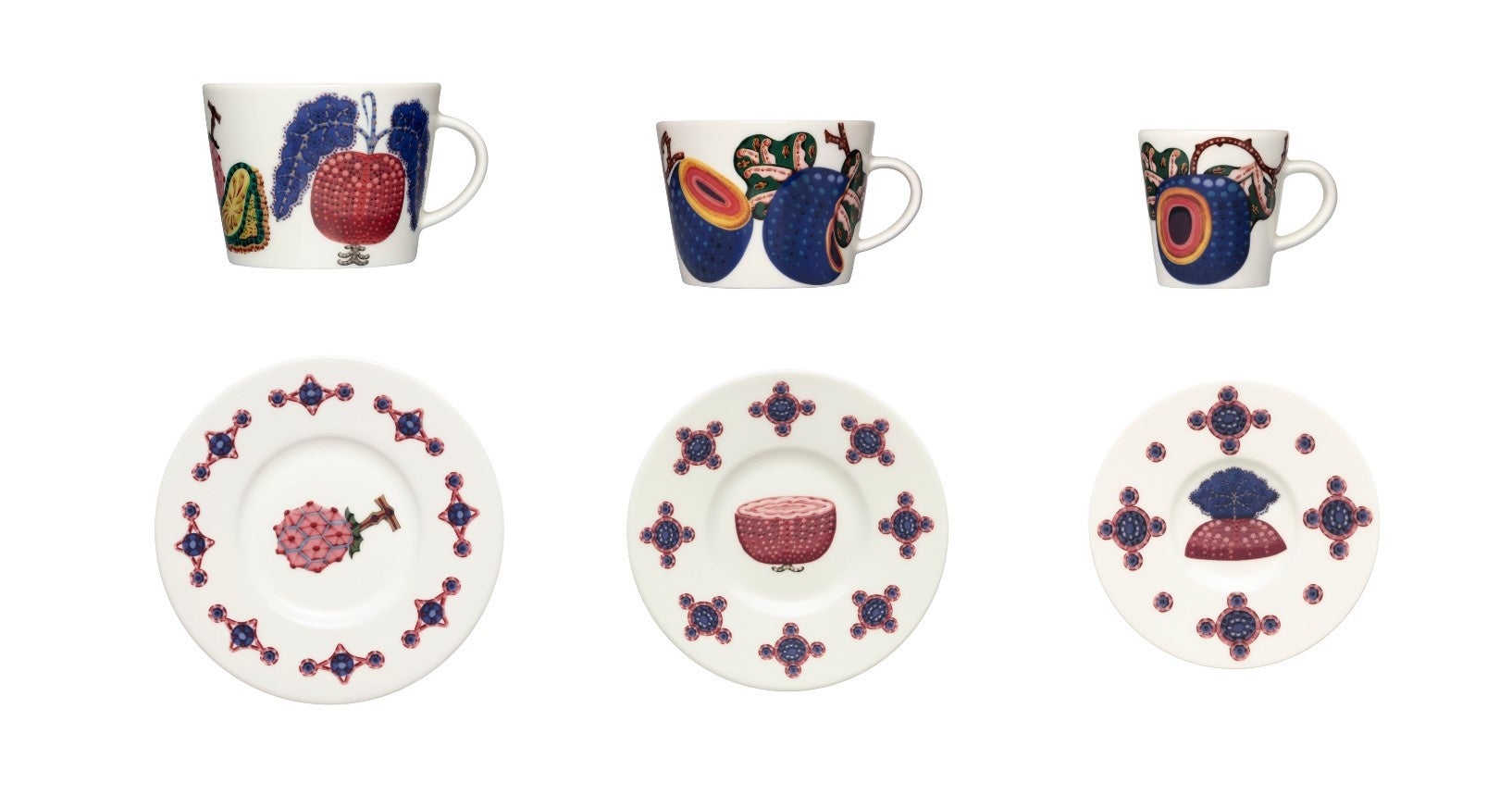 ティーカップ & ソーサー (左)  コーヒーカップ & ソーサー (中)  エスプレッソカップ & ソーサー (右)