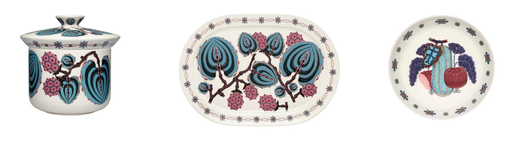 蓋つきジャー 170x160mm (左) サービングプレート 41cm (中)  ディーププレート 20cm (右)