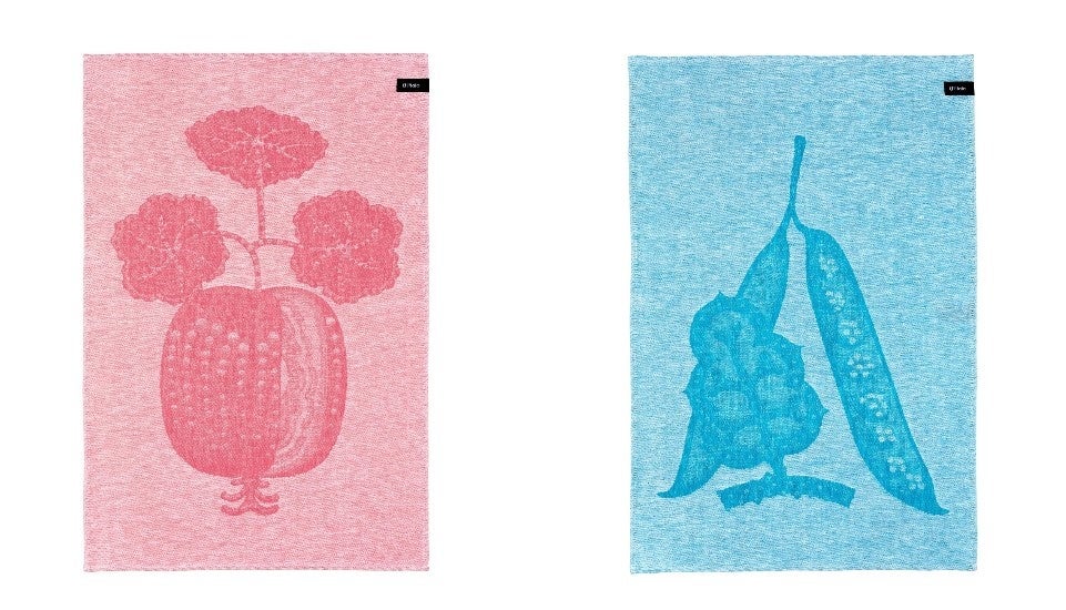 ティータオル 47x70cm ピンク (左)   ティータオル 47x70cm ターコイズ(右)