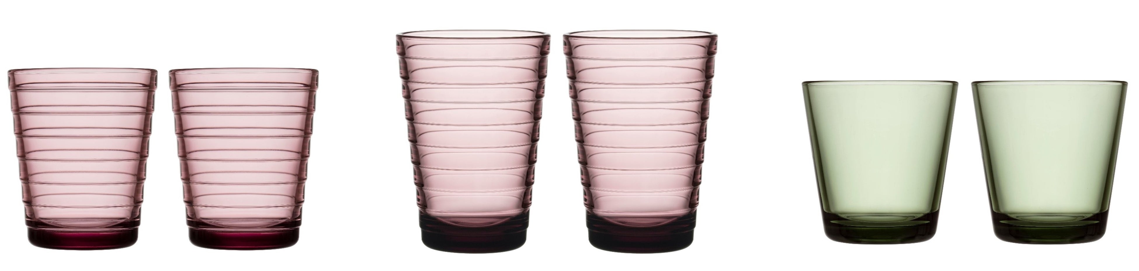アイノ・アアルト タンブラーペア カルーナ（左） アイノ・アアルト ハイボール ペア カルーナ（中） カルティオ タンブラー ペア パイングリーン（右）