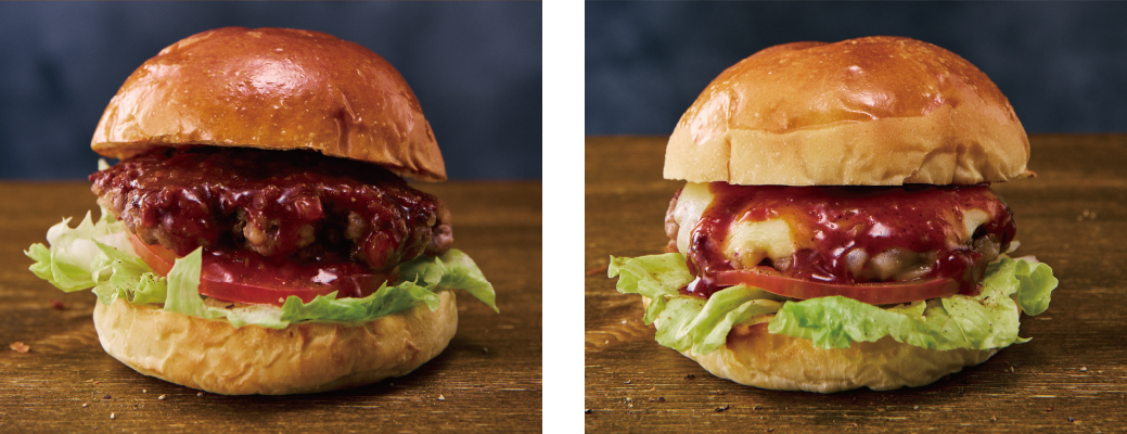 （左）本覚バーガー（右）本覚ダブルチーズバーガー