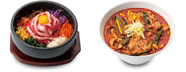 （左）石焼カルビビビンパ（右）カルビチゲスープ