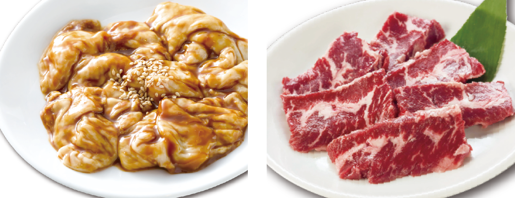 （左）とんちゃん 430円（右）熟成牛はらみ 760円