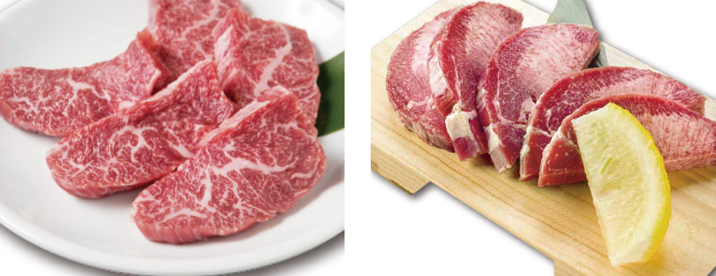 （左）並カルビ 760円（右）厚切り上タン塩 1,090円