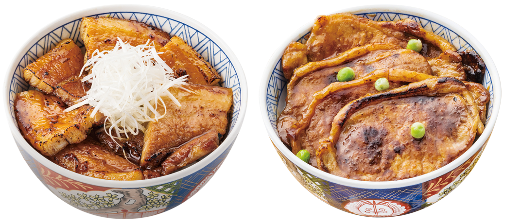 （左）豚バラ丼〈並〉（右）豚ロース丼〈並〉