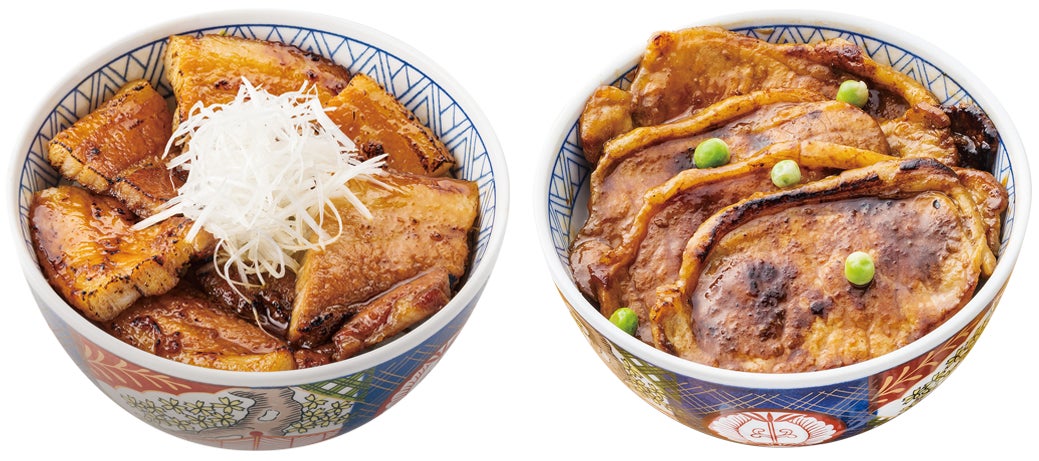 (左)豚バラ丼〈並〉(右)豚ロース丼〈並〉