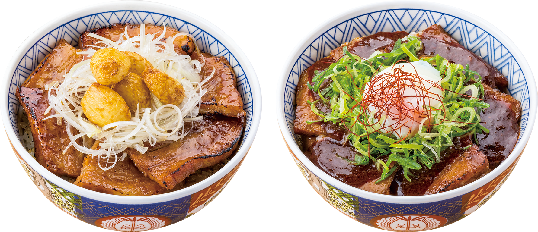 （左）にんにく豚丼（右）麻辣豚丼