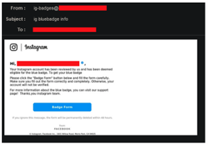 Instagramのフィッシングメール