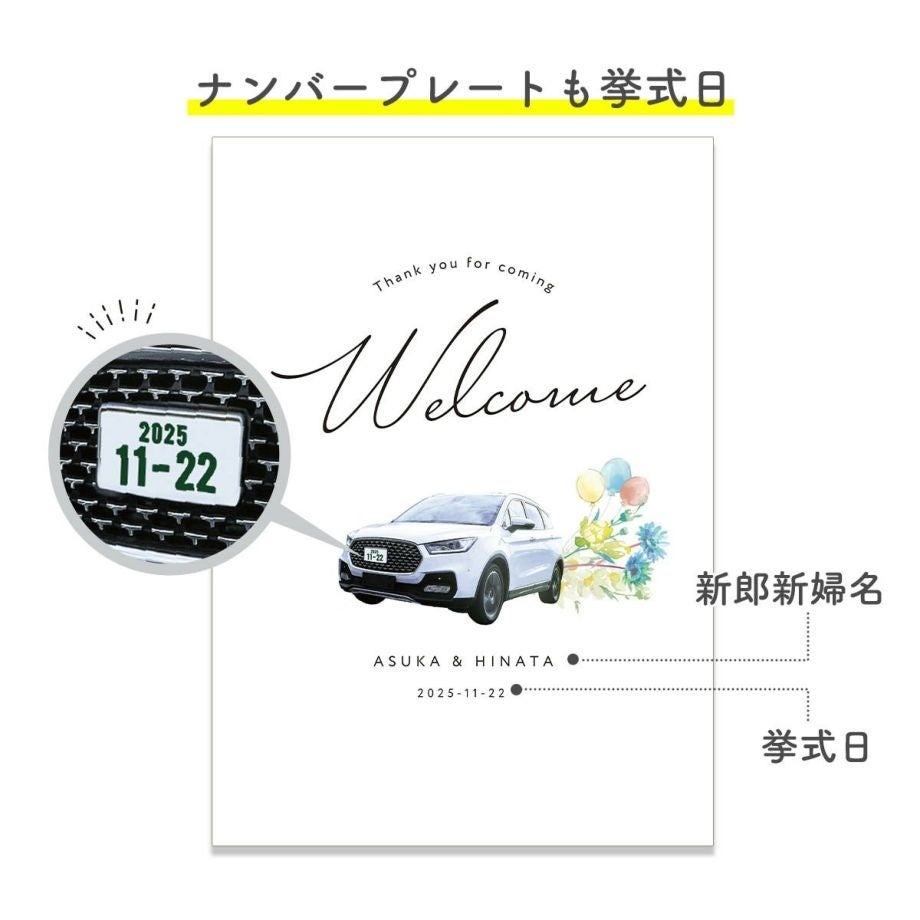 結婚式アイテム《愛車で作る》シリーズに「ウェルカムボード」が