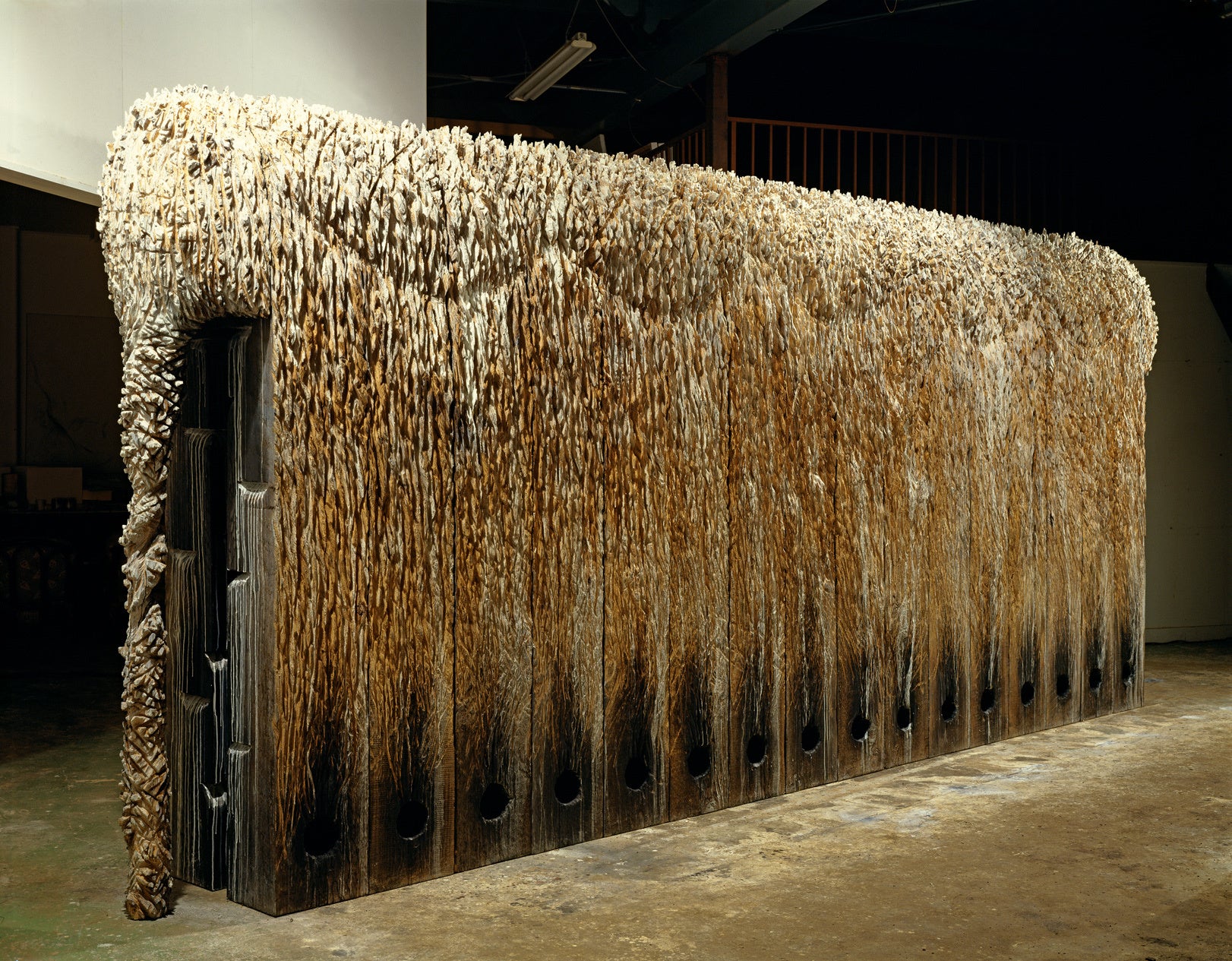 戸谷成雄＜森の象の窯の死＞ 1989年　230×560×62cm　木、灰、アクリル 東京都現代美術館蔵　撮影：山本糾