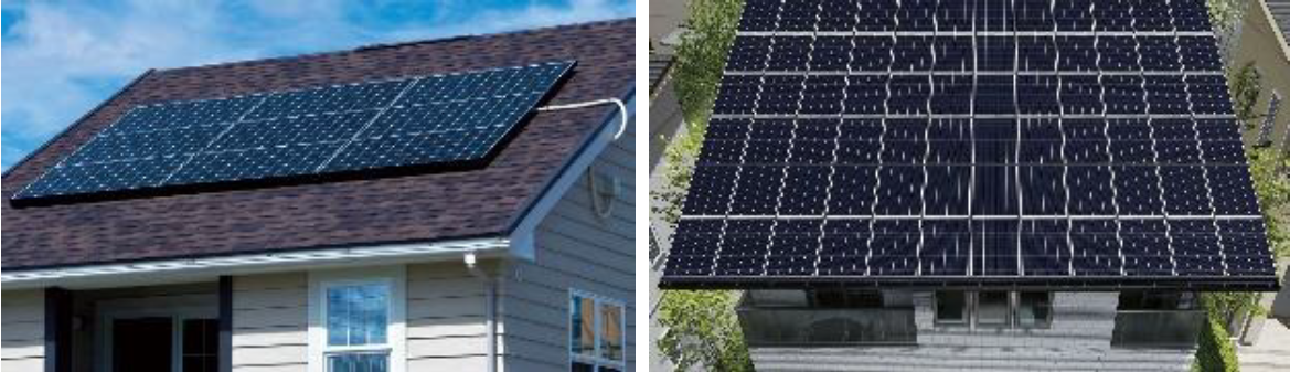 (左より)一般的な後載せタイプ／一条の屋根一体型パネル