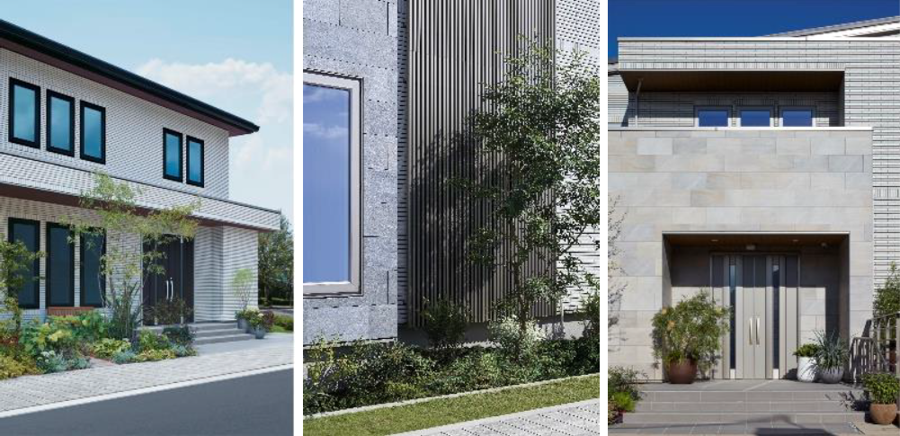 (左より)パラペットルーフ／デザインルーバー／グレイスタイル