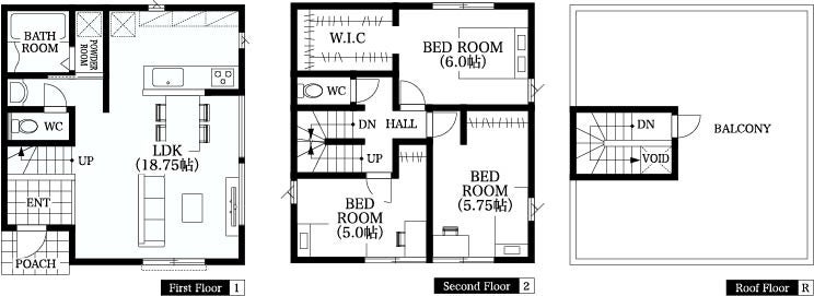 １Ｆ床面積：12.64坪／２Ｆ床面積：13.14坪／ＰＨ階：1.25坪／延床面積：27.04坪／本体工事価格1,815万円（税込）