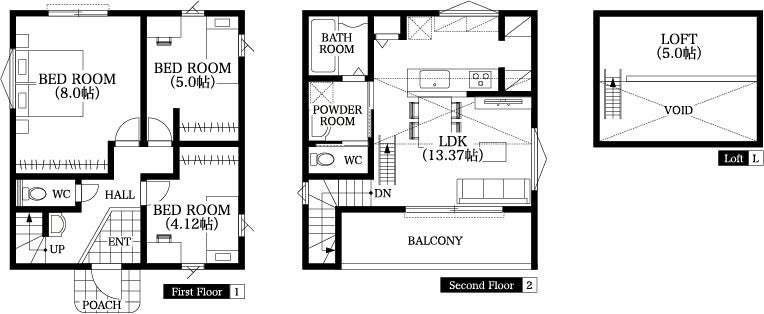 １Ｆ床面積：13.58坪／２Ｆ床面積：10.95坪／延床面積：24.54坪／本体工事価格1,650万円（税込）