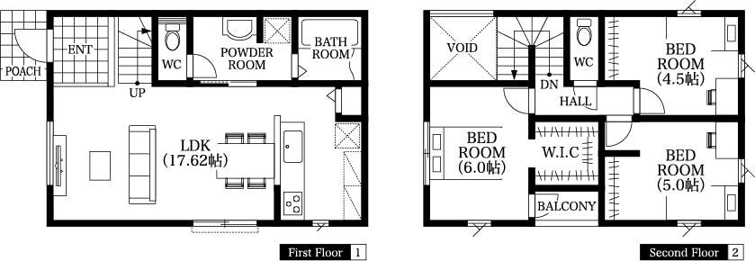 １Ｆ床面積：13.52坪／２Ｆ床面積：12.02坪／延床面積：25.54坪／本体工事価格1,650万円（税込）