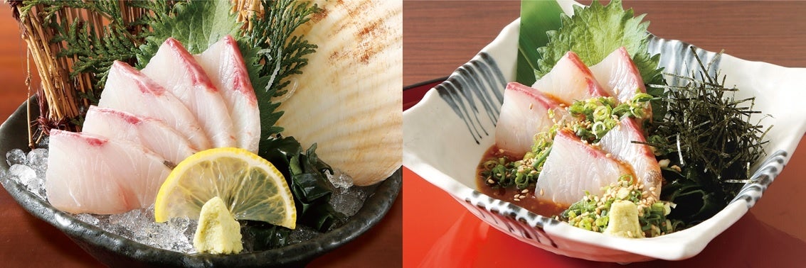 左…えごま勘八刺身※写真は5貫です。  右…胡麻えごま勘八