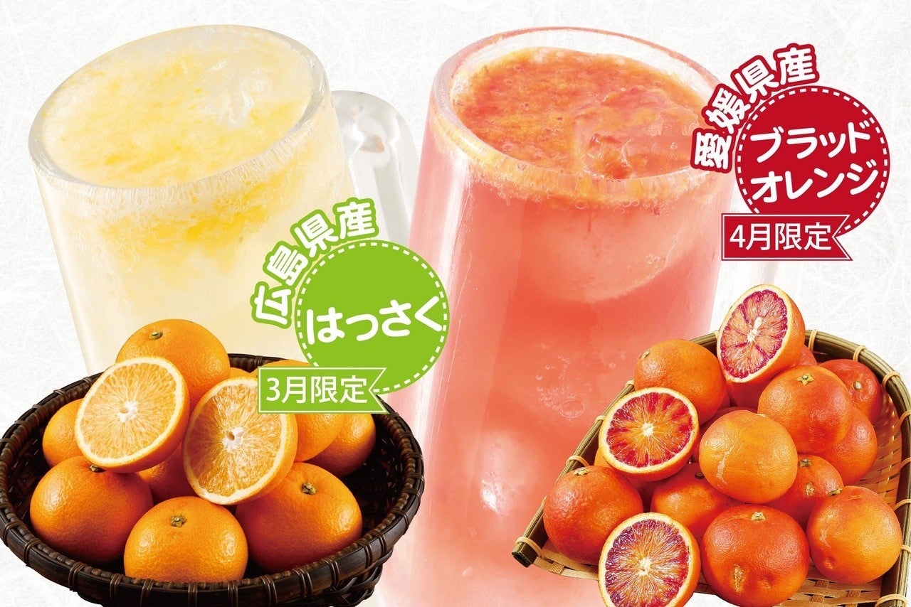 左-生搾り！はっさくサワー　右-生搾り！ブラッドオレンジサワー