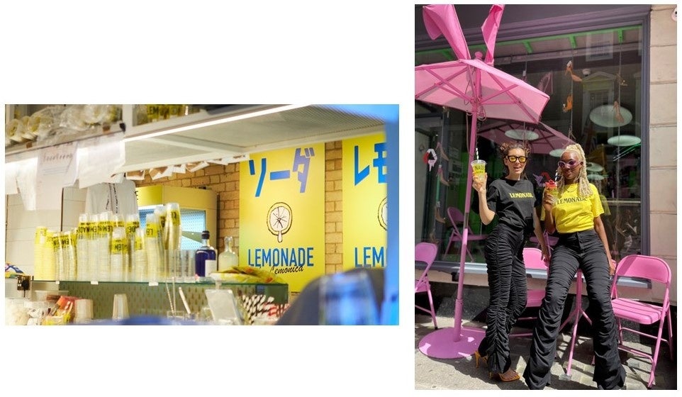 （左）レモニカ ロンドン店内　（右）Natasha Zinkoと日本の飲料ブランドのSCS、及びコーディネート