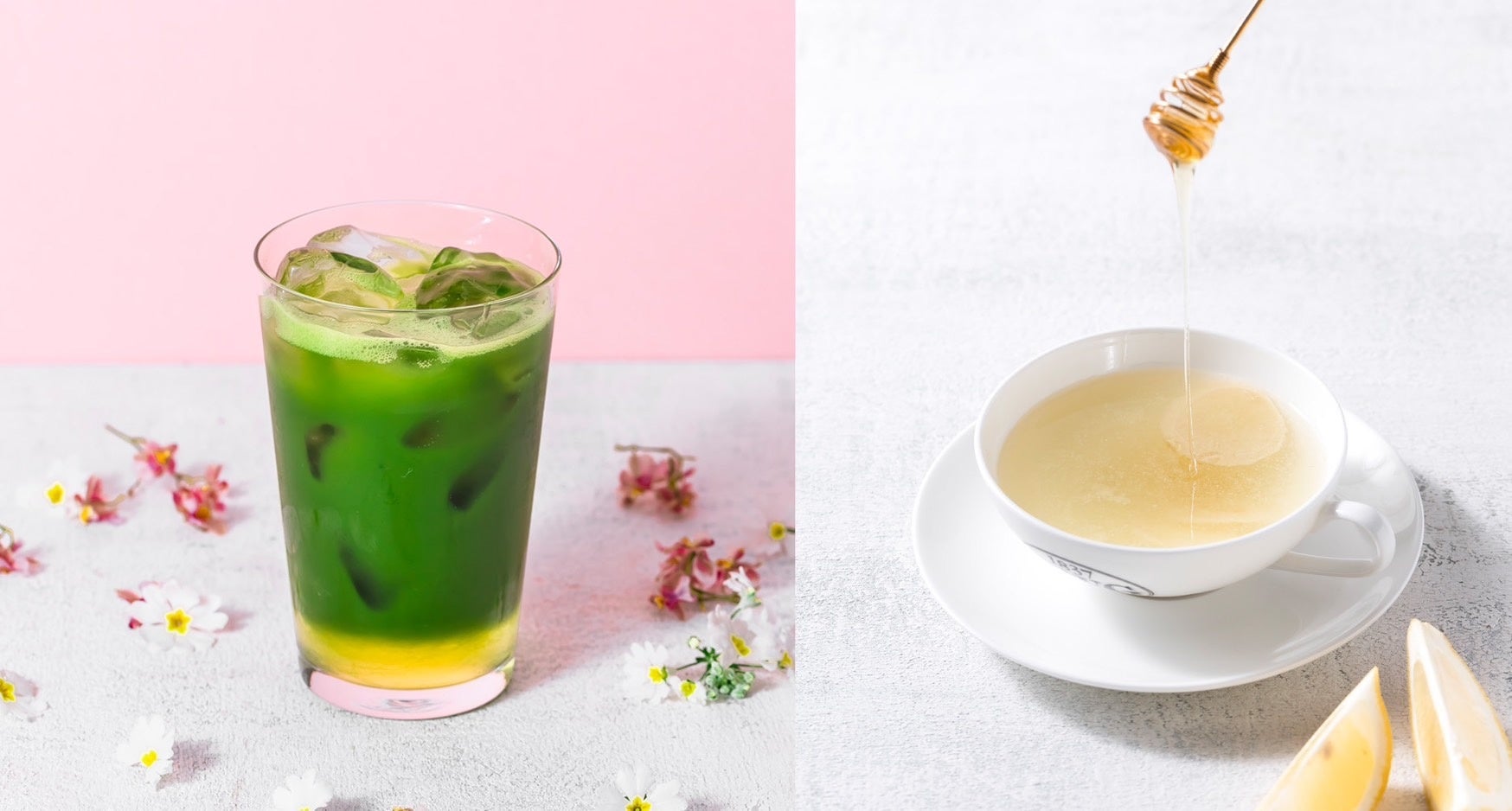 （左）抹茶レモネード　（右）ハニージンジャーレモネード