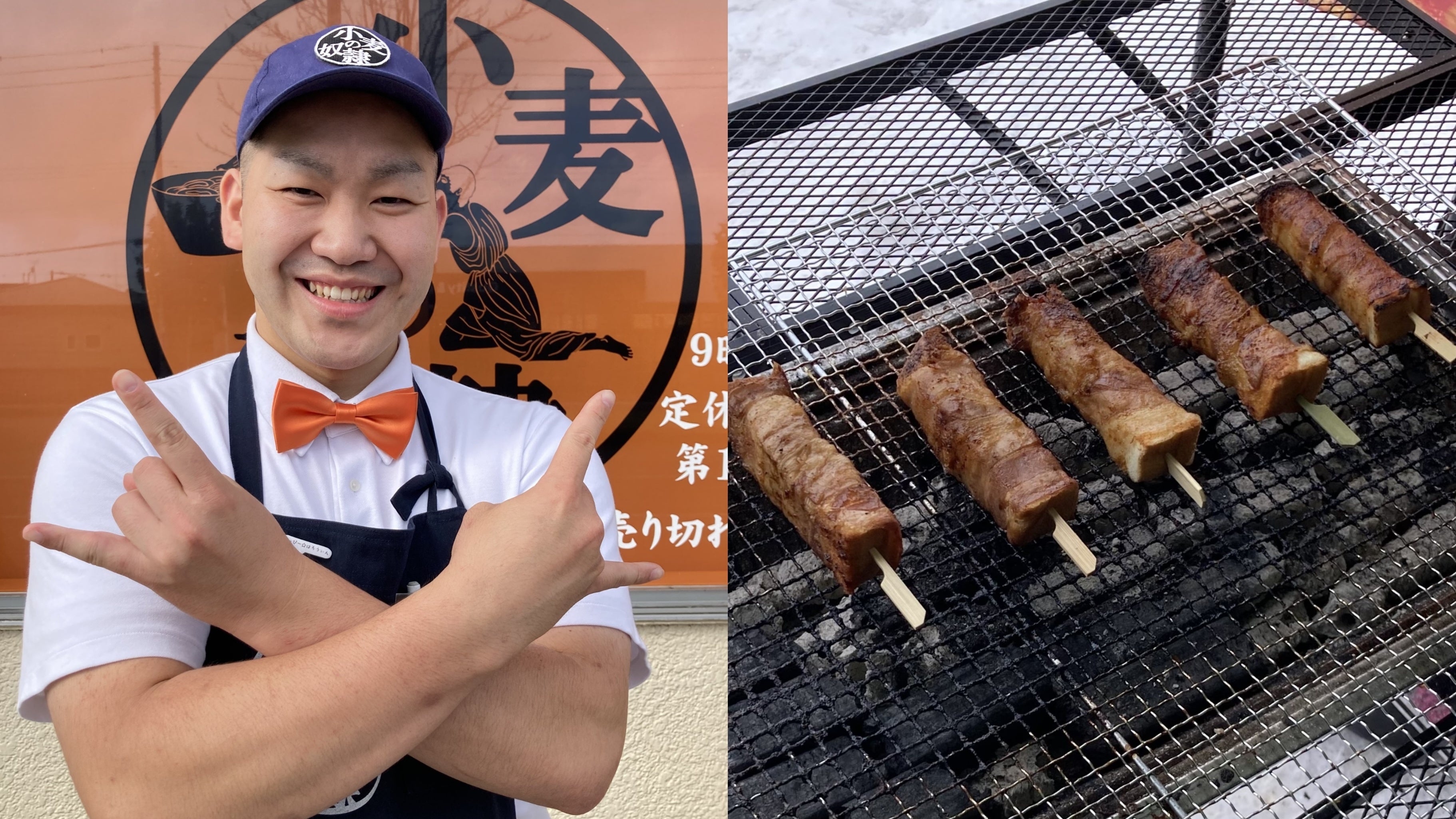 （左）苫小牧店 店長のぶ （右）お祭り系のイベント限定商品「豚パンパン」