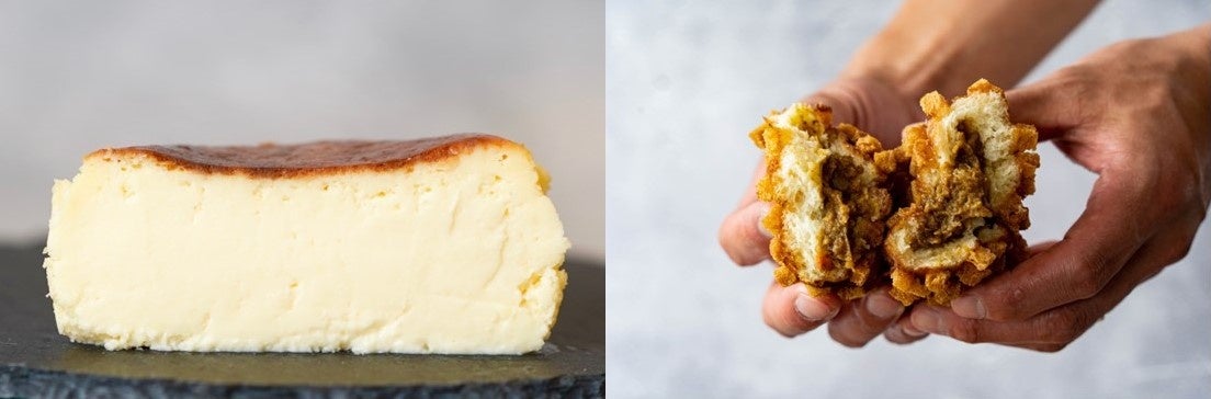 （左）バスクチーズケーキ　（右）名物「ザックザクカレーパン」