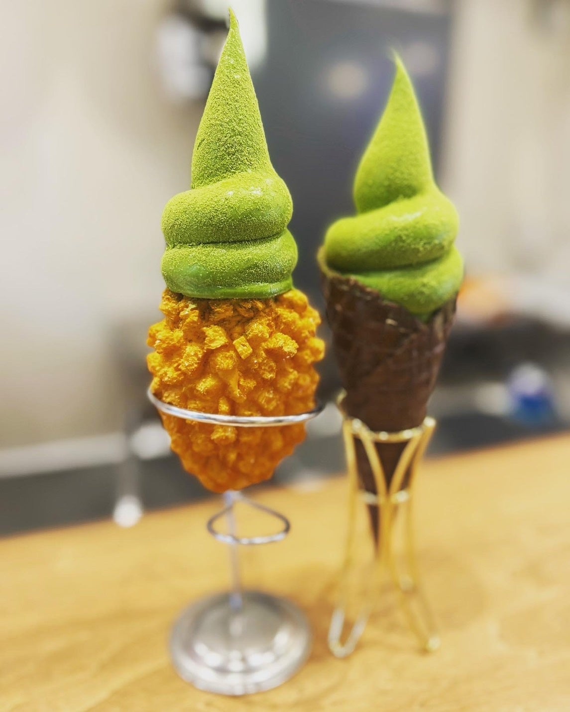 ソフトクリームも販売予定です。（左）ザックザク抹茶ソフト（右）ゴリ抹茶ソフト