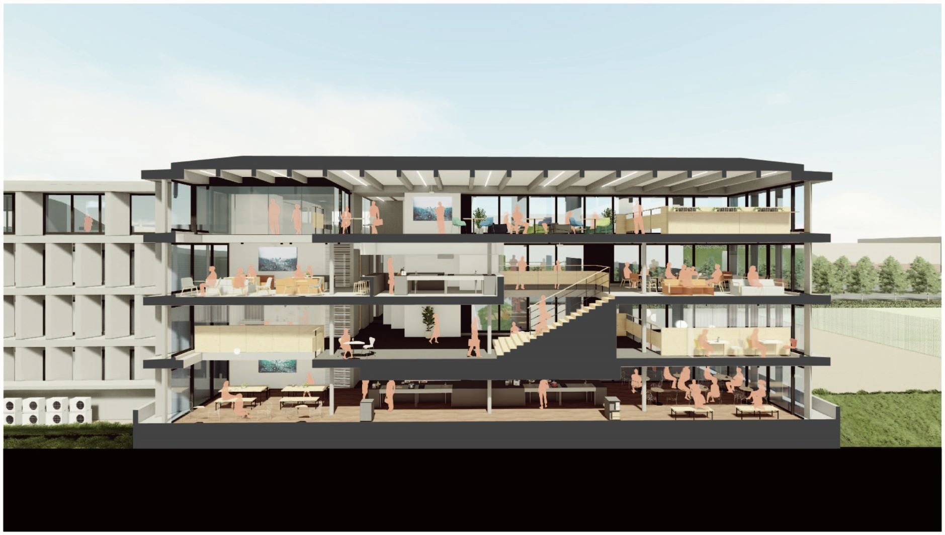 新APハウスの断面図　風をうまく取り込むデザイン