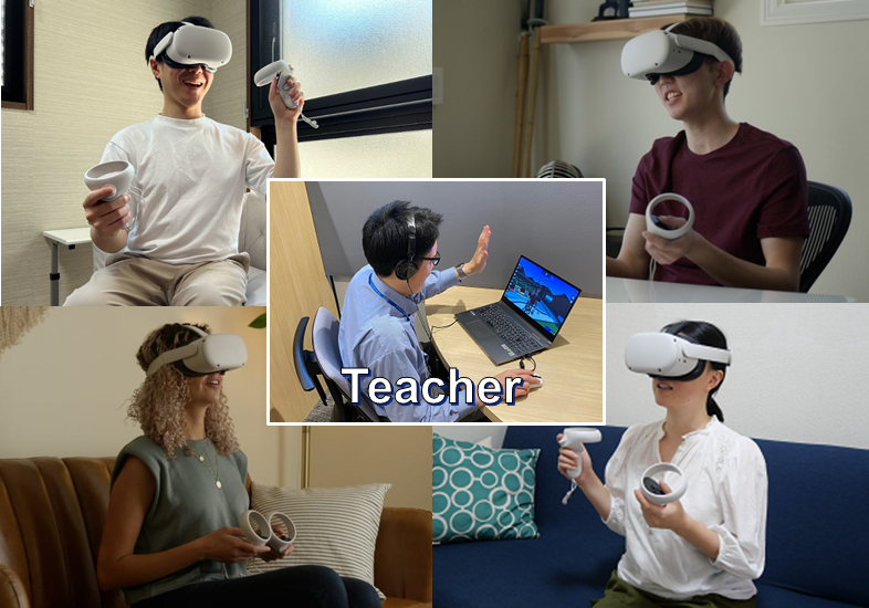 ご自宅や職場から VR デバイス をつけてのレッスンの様子