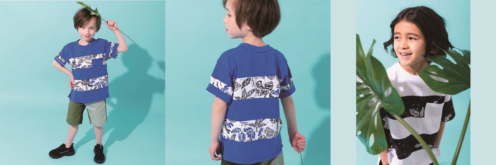 左：Tシャツ ￥7,700(税込)・パンツ ￥7,700(税込)　　右：Tシャツ ￥7,700(税込)