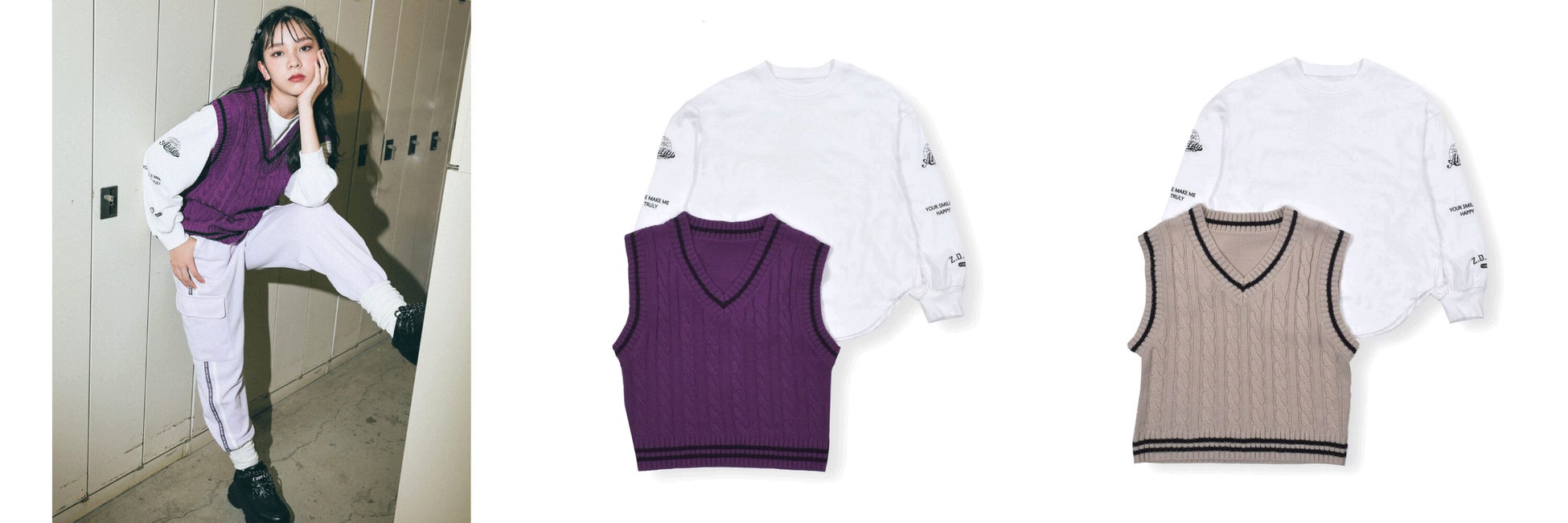 カラー:パープル・ベージュ サイズ:130-160cm ¥4,620(税込)